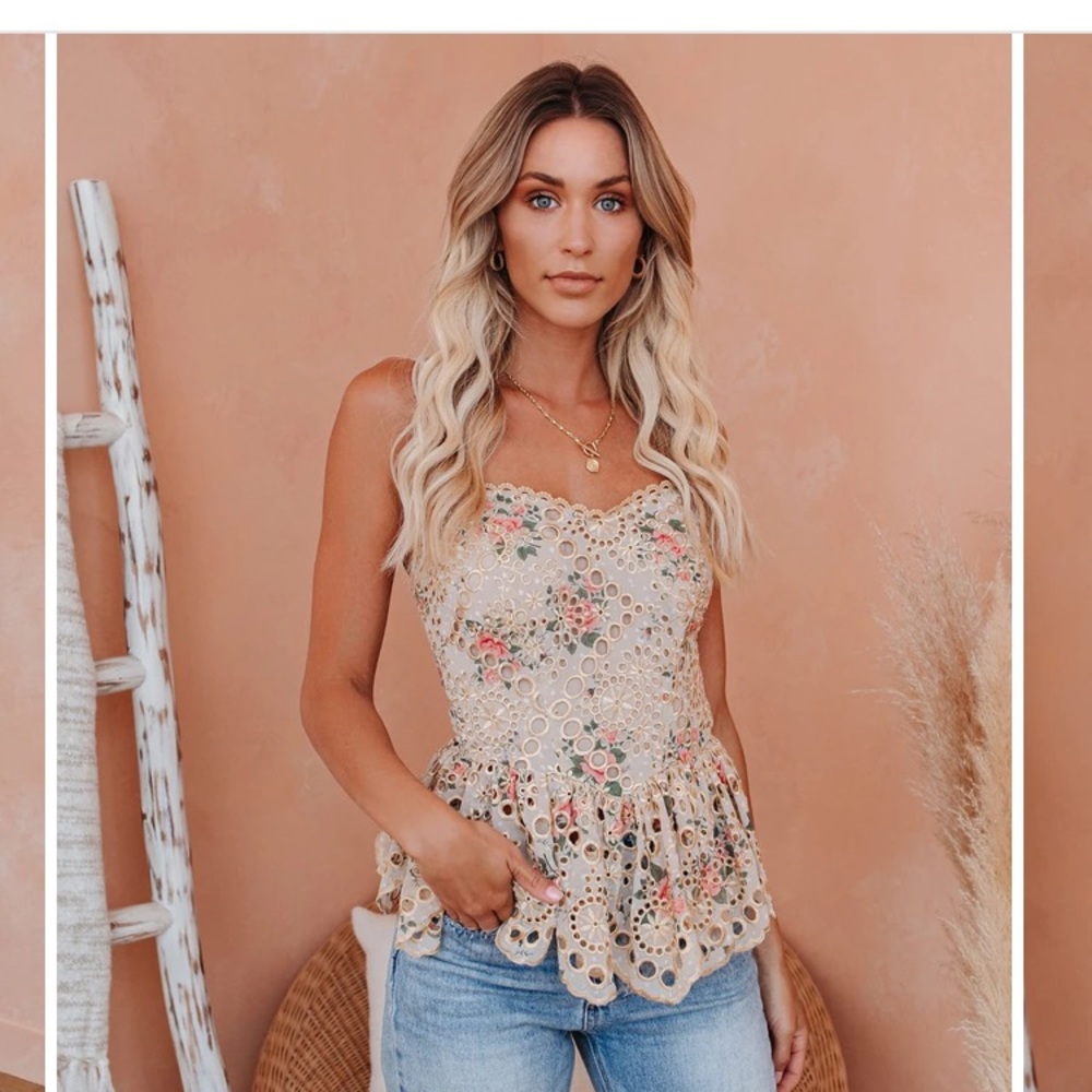 Vici floral eyelet peplum top